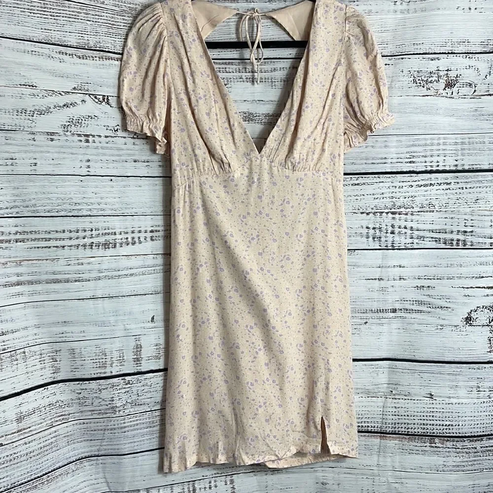 Sophie Rue Dress Womens Sz Medium neck Floral Open Back mini apricot Cottagecore